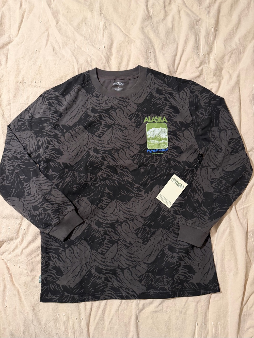 Parks Project Black and Green Alaska Mountain Long Sleeve Tee